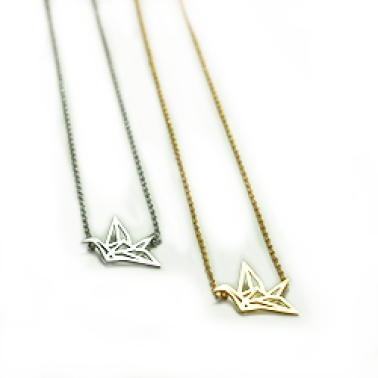 gold and silver tone crane necklaces